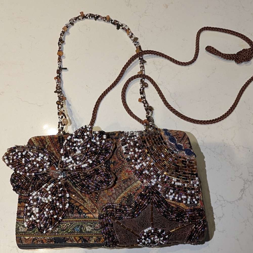 Elegant Beaded Brown Handbag